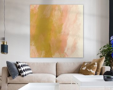 Abstract minimalistisch schilderij in roze, oker en wit van Dina Dankers