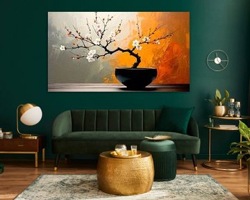 Japandi kunst schilderij: Bloeiende bonsai van Studio Pieternel
