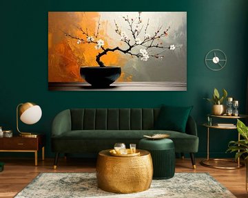 Japandi kunst schilderij: Bloeiende bonsai van Studio Pieternel