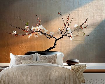 Japandisches Stillleben: Blühende Kirschblüte auf Vase von Studio Pieternel