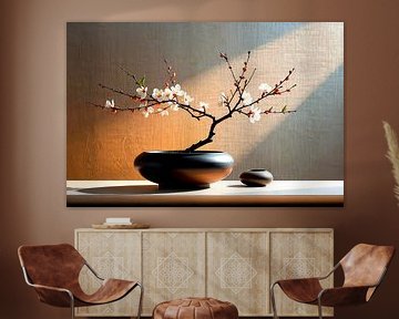 Japandisches Stillleben: Blühende Kirschblüte auf Vase von Studio Pieternel