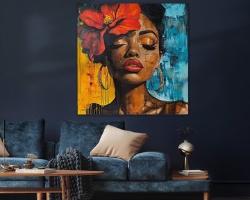 Cubaanse vrouw met bloem abstract
