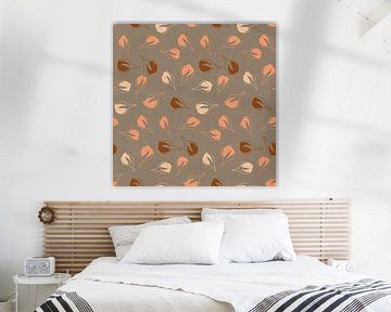 70s Retro Floral Pattern In Taupe, Terracotta, Coral. by Dina Dankers