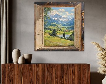 Paysage de montagne | Vue sur la montagne et le lac sur Peintures accrocheuses