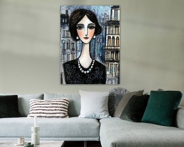 Vrouw met ketting van Abstract Schilderij