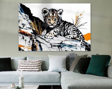 Niedliches Tigerjunges auf Felsen von Art & Soul Creations
