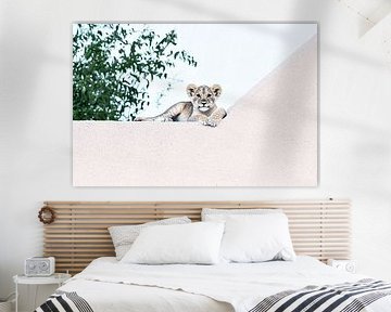 Young lion on minimalist wall by Art & Soul Creations