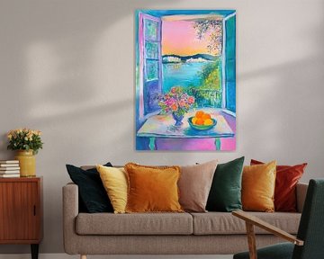 Table by the window with sea view