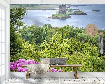 Uitzicht op Castle Stalker bij Loch Linnhe, Appin