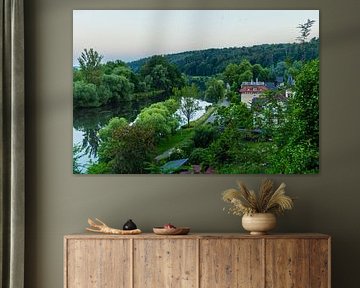 Uitzicht vanaf kasteel Rochlitz naar de Mulde van Mixed media vector arts