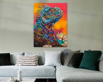 Leguaan in Bloei van Happy Paintings / Renata Rolefes