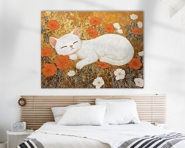 Rustige Kat | Slapende Kat op Gouden Achtergrond