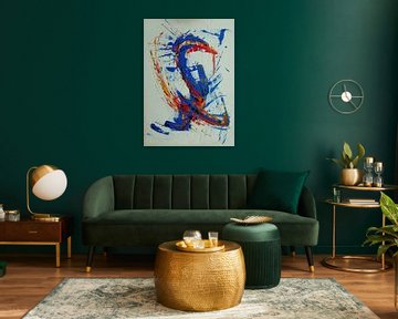 Abstract schilderij, rood, oranje, blauw, geel van Joriali Abstract