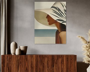 Frau mit großem Strandhut