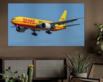 Landing DHL Aviation Boeing 777 cargo plane.