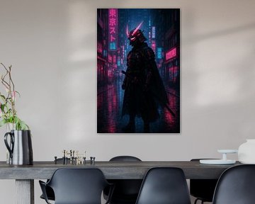 Cyber Samurai in Neon Tokyo Alley