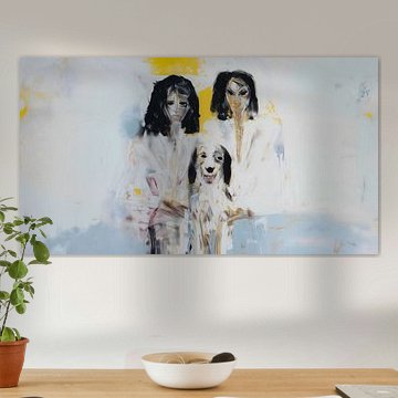 Zwei Figuren und ein Hund