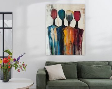 Figuren schilderij | Abstracte mensen in kleur van Kunst Kriebels