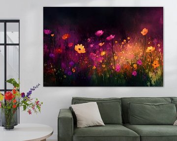 Bloemenveld Schilderij | Whispers of the Twilight Garden van Abstract Schilderij