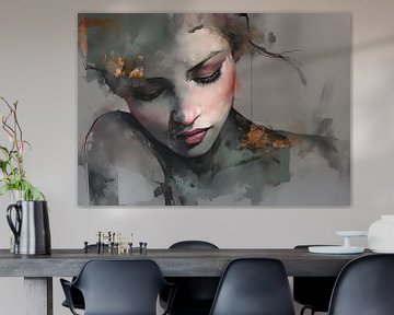 Vrouwenportret | Gaze Through the Silence van Abstract Schilderij