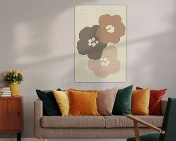 Pop-art bloemen in roze, terracotta, taupe op wit van Abstract Minimalist Art
