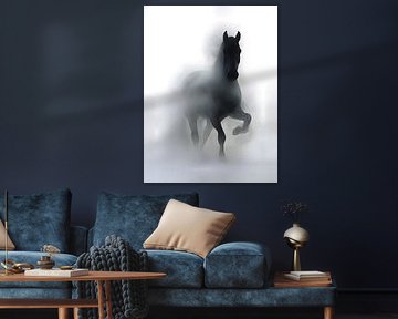Cheval majestueux dans le brouillard - Art mural abstrait minimaliste sur Ramy Salah Hefny