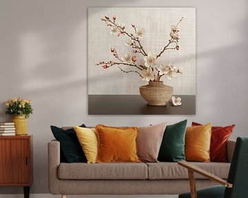 Mixed media still life with cherry blossom on vase by Studio Pieternel