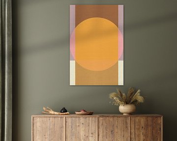 Abstracte geometrische retro-kunst in okergeel en lila van Abstract Minimalist Art