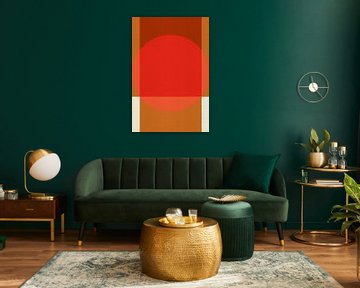 Abstracte 70s retro geometrische kunst in rood en verbrand oranje van Abstract Minimalist Art