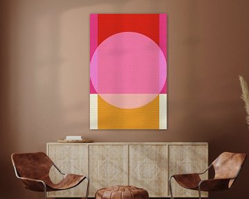 Abstracte neon geometrische kunst in rood, roze, geel van Abstract Minimalist Art