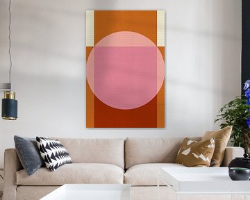 Abstracte 70s retro stijl geometrische kunst in verbrand oranje en roze van Abstract Minimalist Art