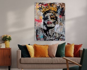 Fierce & Fragmented een expressieve vrouw in mixedmedia collage van Dutch Art Works