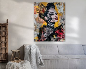 Royal Ink een moderne koningin in urban collagekunst van Dutch Art Works
