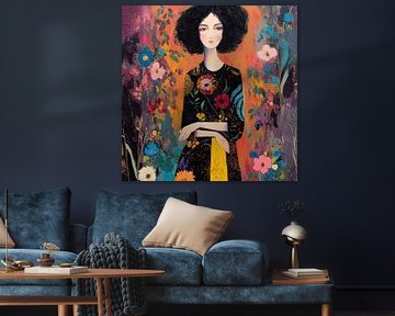Vrouw Bloemen | Moderne Vrouw Met Bloemen Achtergrond van Kunst Kriebels