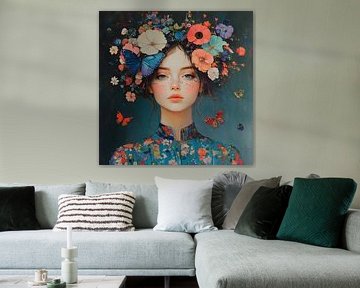 Meisje met Bloemenkrans van Blikvanger Schilderijen