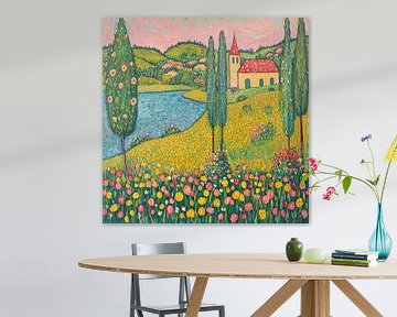 Bloeiend Landschap | Dreamy Reverie van Abstract Schilderij