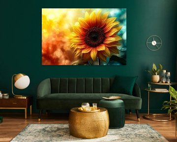 Stralende zonnebloem met dauwdruppels van Imperial Art House