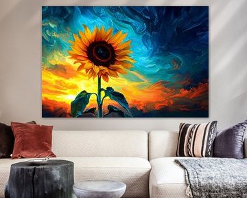 Kleurrijke zonnebloem bij zonsondergang van Imperial Art House