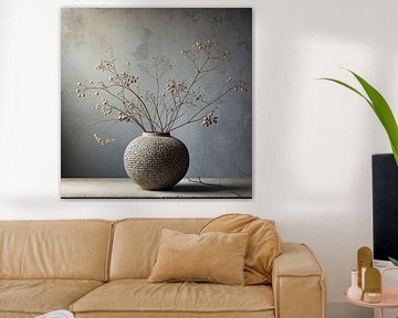 Ceramic Vase with Branches in Japandi Style - Minimalist Branch in Earthy Shades by Kleurenrijk