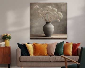 Grey Vase with Screen Flowers - Neutral Natural Style by Kleurenrijk