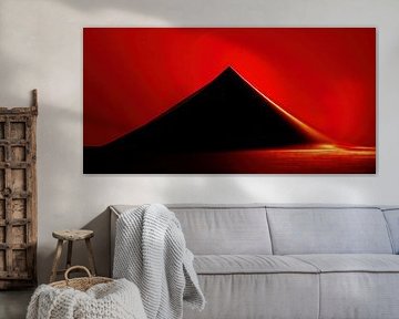 Rote Abstraktion mit dunkler Pyramide
