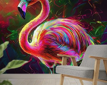 Flamingo glow - Neon in Federn - cooler Flamingo mit Sonnenbrille