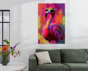 Cool Flamingo in sunglasses – Neon art met tropische retro vibes van Mel Digital Art