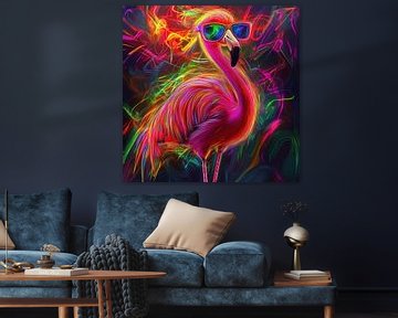 Electric flamingo – moderne kunst met neon kleuren en popart van Mel Digital Art