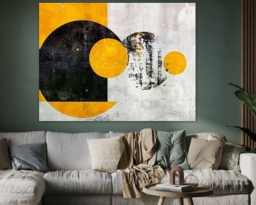 Geometrische energie een abstract kunstwerk in geel en zwart van Dutch Art Works