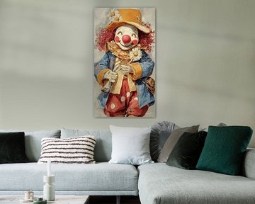fröhlicher Clown in Aquarell von Gelissen Artworks