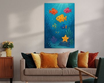 Bunte Unterwasserwelt - Niedliche Meeresfische und Korallen Illustration