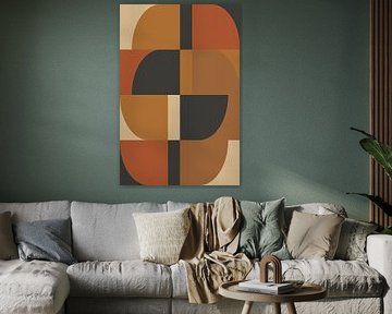 Retrostijl kunst in verbrand oranje, bruin en zwart van Abstract Minimalist Art