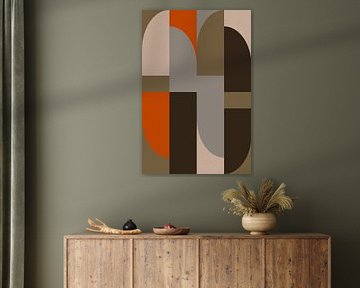 Moderne abstracte kunst in kaki, oranje en gedempt wit van Abstract Minimalist Art