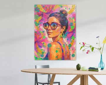Boho Chic Beauty - Levendige Pop Art-stijl Vrouwelijke Illustratie van Dagmar Pels